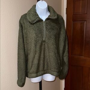UpWest Forest Green Cozy Sherpa Teddy Fleece Quarter Zip Jacket Women’s Size S